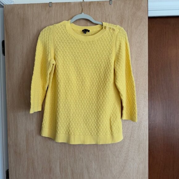 Talbots Pointelle Pullover Sweater Yellow 100%‎ Cotton size M button detail - Picture 1 of 4
